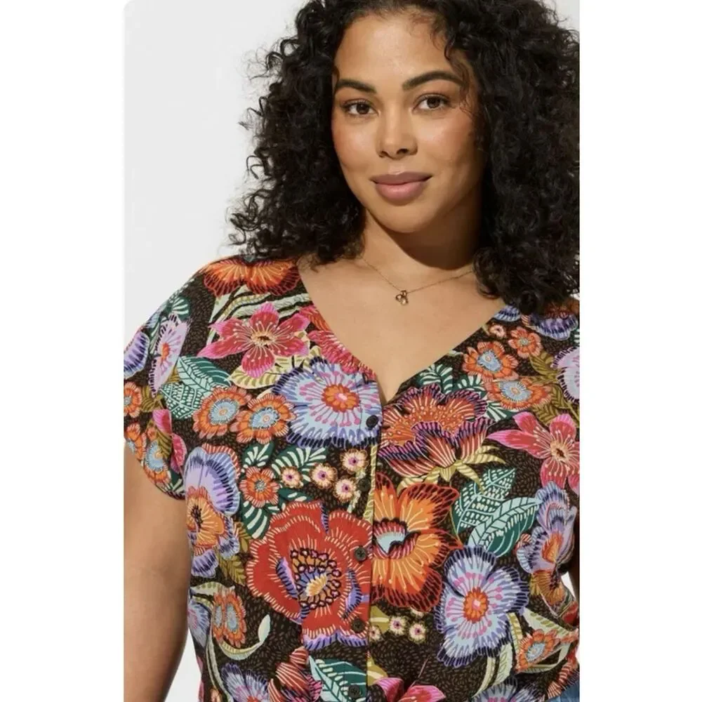 Torrid Challis Dolman Tie Front Crop Top - Size 0/ Large - Multicolored - Picture 2 of 11